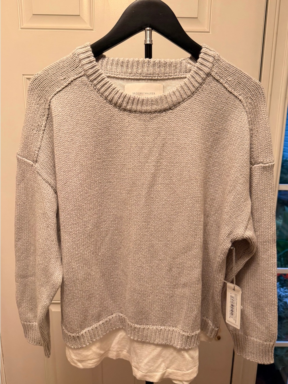 NWT Brochu Walker Corbin Looker Layered Crew Sweater in Sterling Melange, Size M